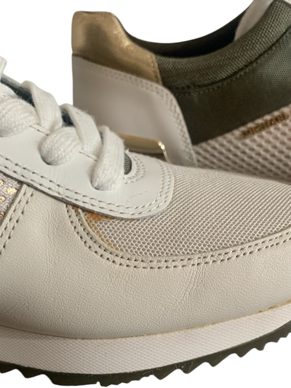 Michael Kors Cream/Olive Green and Gold Accent Mesh Low-Top Sneakers 8.5 - Picture 5 of 10